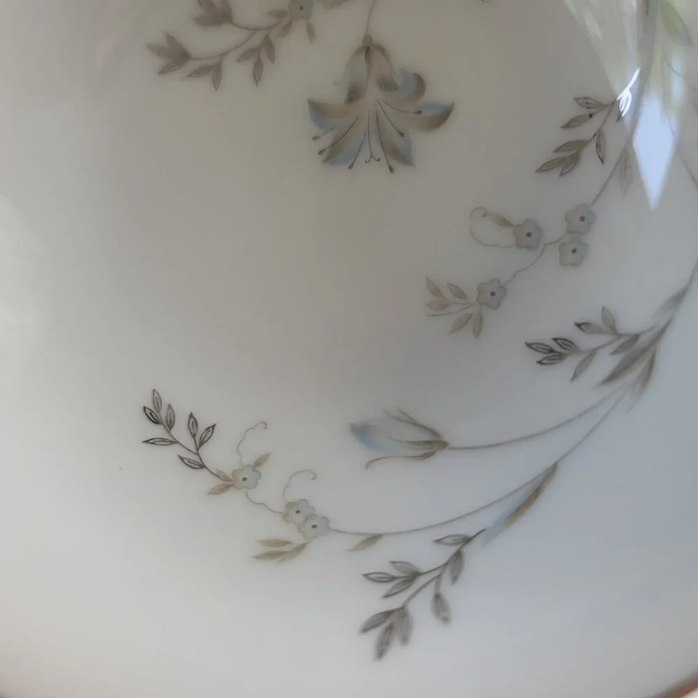 Noritake Valerie Lugged Soup Bowls Blue Gray Floral Platinum Trim #5812